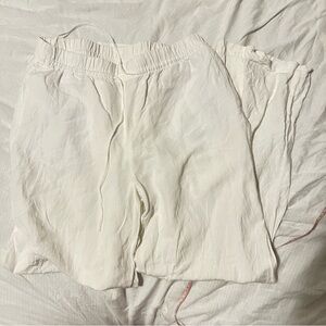 White Linen Blend Pants